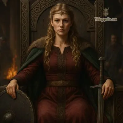 reina vikinga con espada y escudo