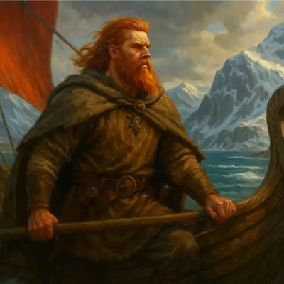 vikingo navegando hacia groenlandia