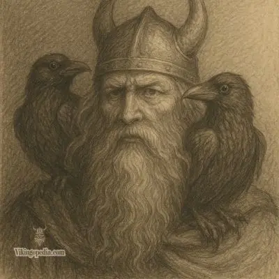 Odín con cuervos Huginn y Muninn