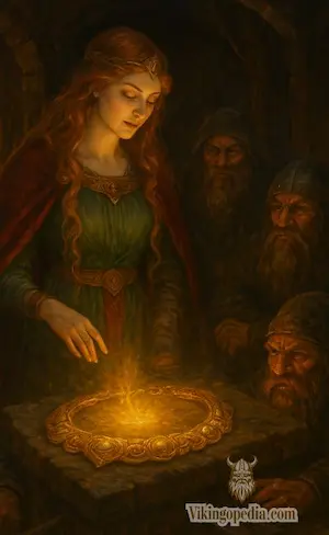 Freyja y los enanos forjando el Brisingamen
