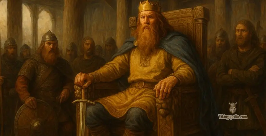 Völsung en su trono como rey vikingo
