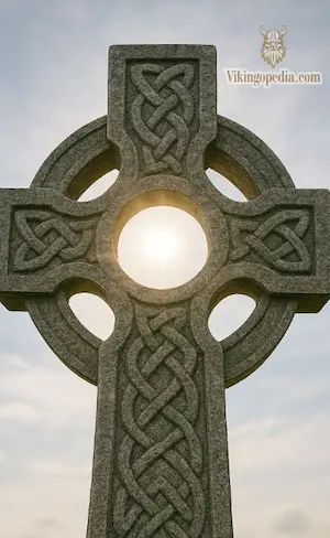 detalle de cruz celta con sol
