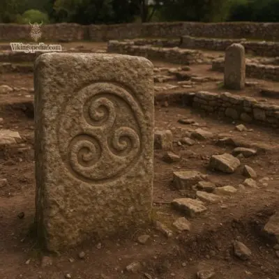 piedra tallada con símbolo trisquel