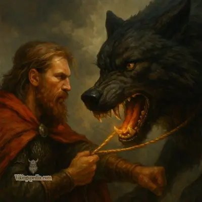 tyr atando a fenrir con gleipnir