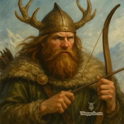 ullr dios nordico con arco y casco de asta