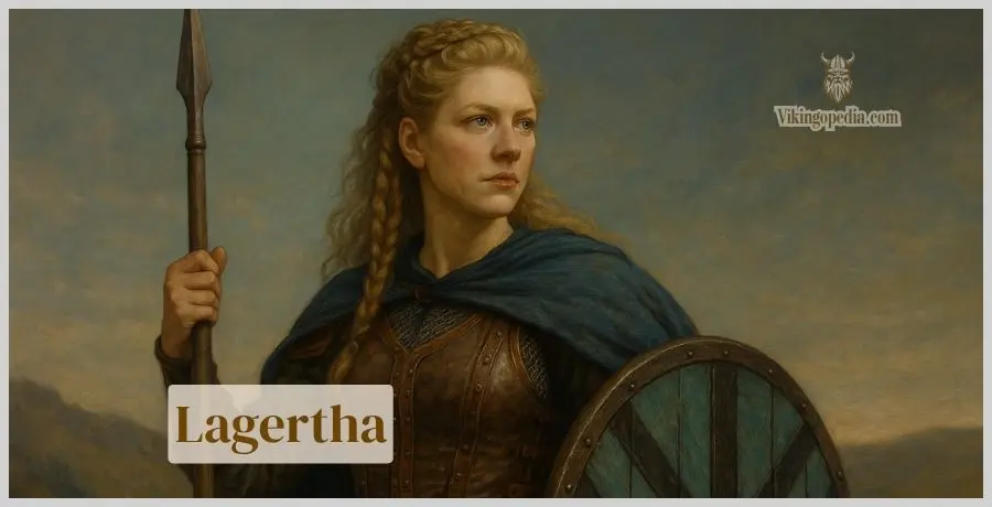 Guerrera vikinga con escudo y lanza