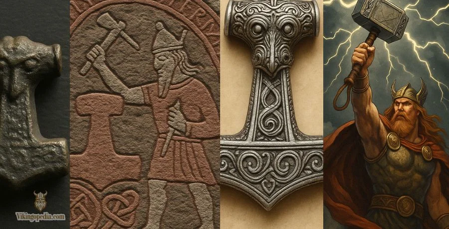 Cuatro representaciones del Martillo de Thor a través del tiempo