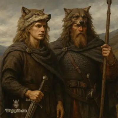 Dos guerreros vikingos con pieles de lobo