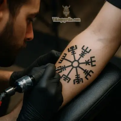 Tatuaje de Vegvísir en el antebrazo